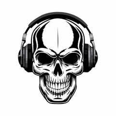 Skull head wearing headphone image vector on white background.