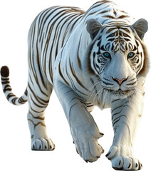 Fototapeta premium Majestic White Tiger with Striking Blue Eyes, Isolated on White Background