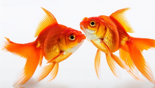 overlook two goldfish on white background