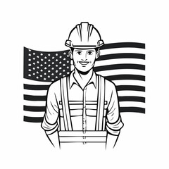 Construction Worker American Flag Image vector isolated on white background.