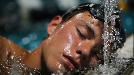 Professional Swimmer Resting at Pool Edge with Goggles on Forehead - High-Resolution Image for Sports and Fitness Enthusiasts