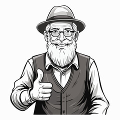 Old Man Thumb Up Vector image. Grandpa Showing Stock Illustrations