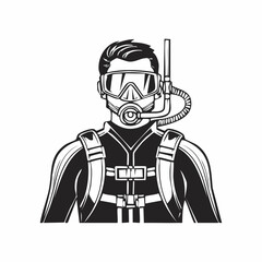 Diver With Full Equipment vector. Scuba Diving Vector Illustration on white background.