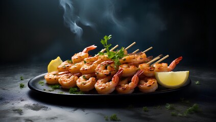 cajun spicy shrimp kebab with lemon
