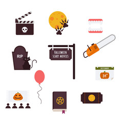 Set of halloween elements in simple shapes. Scary movie icons. Slasher and horror films aesthetic. Flat vector illustrations