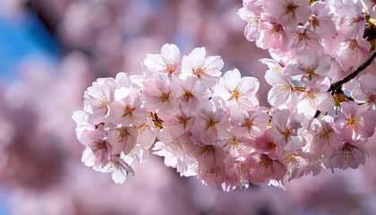 close up of cherry blossoms in full bloom