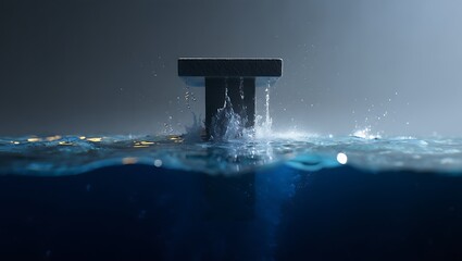 Abstract Minimalist Image Dark Block Falling into Water, Splashing, Minimalist Design