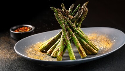 grilled asparagus vertical composition with golden scorches