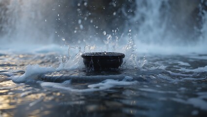 Water Droplets Splashing on a Dark Stone in a Waterfall Nature's Serenity