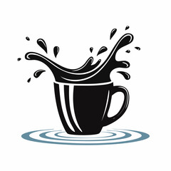 Black and white Splashes In A Coffee Mug On Water Image vector isolated on white background.