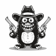 Funny Monster Wearing a Hat Holding a Gun and a Cigarette image vector