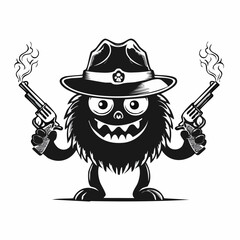 Funny Monster Wearing a Hat Holding a Gun and a Cigarette image vector