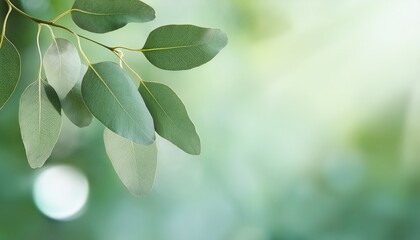blurred eucalyptus leaves n soft pastel green background