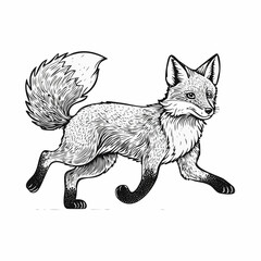 Running Fox Animal Engraving Vector Illustration isolated on white background.