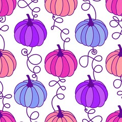 Autumn harvest vegetable seamless monster Halloween pumpkins pattern for wrapping paper and fabrics