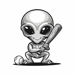 Playful Alien Playing Baseball Vector Illustration isolated on white background.