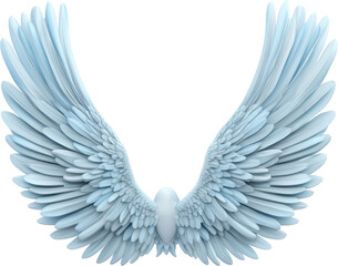 Obraz premium Pale Blue Angel Wings Isolated on White Background, Symbolizing Freedom and Spirituality