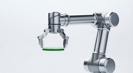 A robot arm meticulously holding a glass container. 