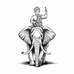 Obraz premium Indian Man Riding Elephant Vector Illustration isolated on white background