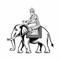 Indian Man Riding Elephant Vector Illustration isolated on white background