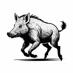 Running wild boar black and white Vector Image isolated on white background.