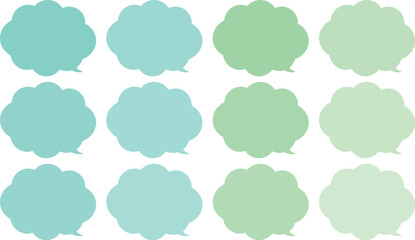 モコモコした、雲の形の緑の吹き出しセット。緑系で１２色のセット。緑色のバリエーションがある。