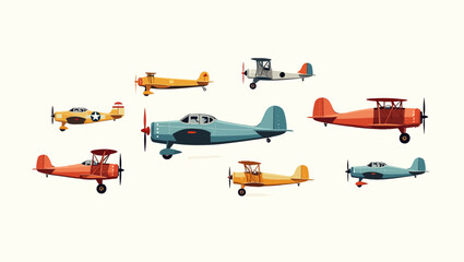 Vintage aircraft collection with colorful designs, ideal for aviation, retro, and transportation-themed illustrations.