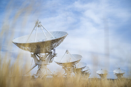 Telescope antennae in the Very Large Array at the National Radio Astronomy Observatory (NRAO) near Socorro New Mexico