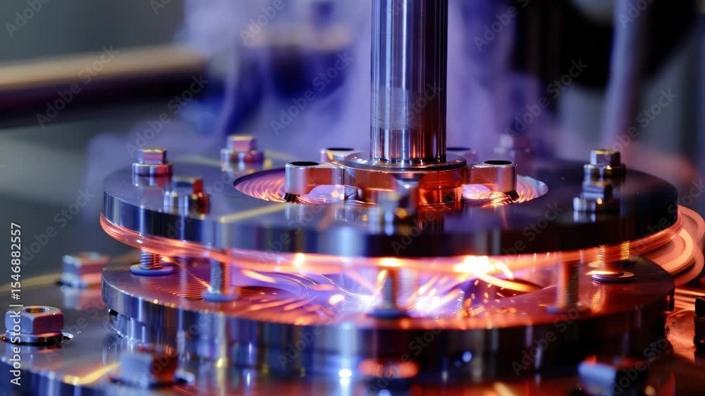 Poster Close-up of advanced technology component generating energy with intricate design and vibrant colors in a laboratory setting