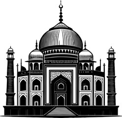 Stylized black and white illustration of the taj mahal