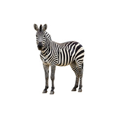 Fototapeta premium Zebra standing in profile showcasing unique black and white stripes on white background