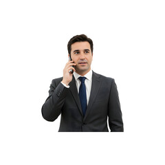 Serious businessman on phone, dressed in formal suit, perfect for communication, sales, or executive themes