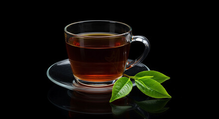 Aromatic Tea Cup of Tea with Fresh Leaves