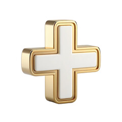 Obraz premium Golden Plus Sign Symbol Healthcare Medicine Mathematics Addition White Background isolate on white background