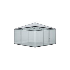 Modern Transparent Glass Cube Structure Representing Futuristic Architecture on White