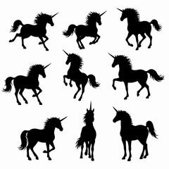 Unicorn silhouettes magical fantasy fairytale creatures