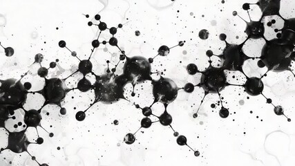 Abstract black molecule structure on white background, science concept illustration - Powered by Adobe