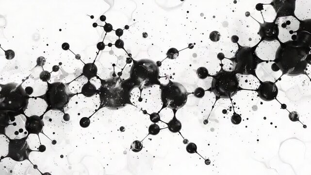 Abstract black molecule structure on white background, science concept illustration