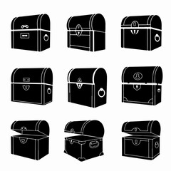 Treasure chests closed and open black shapes