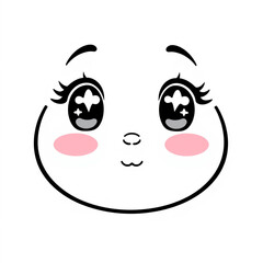 Kawaii Cartoon Face with Big Eyes and Sparkling Highlights