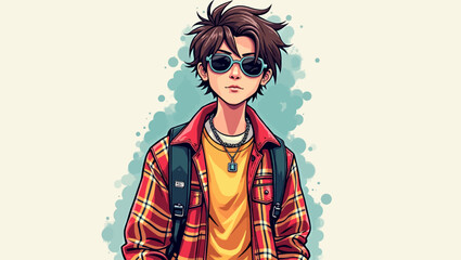  Stylish teenage boy with sunglasses, a backpack, and casual clothes, representing youth, attitude, and modern street fashion.