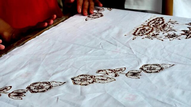 The process of making batik cloth. Batik is a type of cloth whose motifs are made manually, originating from Indonesia.