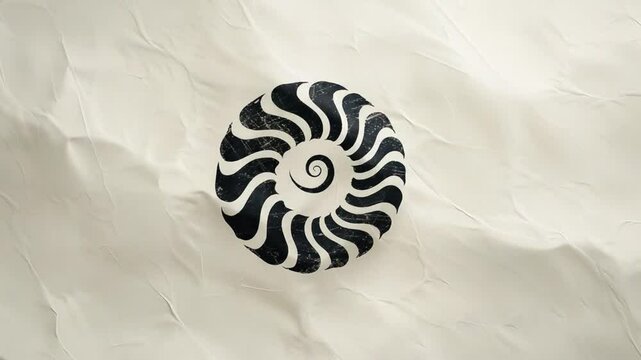 Abstract vintage nautilus logo animation on crumpled paper background loop video