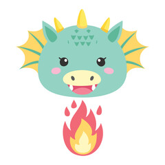 A charming cartoon dragon expelling fire, a symbol of magic and fantasy. The dragon has a friendly appearance with a sweet smile, exuding a sense of playful innocence.