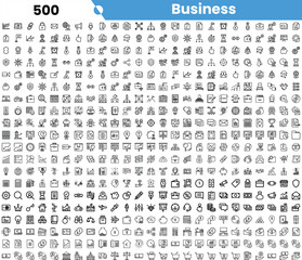 A comprehensive collection of black and white business icons showcasing various themes such as finance, technology, and communication.