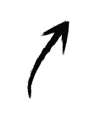 Hand Drawn Black Arrow Upward Curve, Grunge Paint Brush Stroke Isolated on White Background.