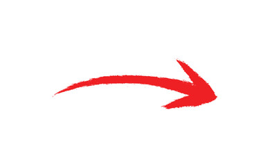 Obraz premium Red Curved Right Arrow Hand-Drawn Paint Brush Stroke on White Background, Directional Marker Arrow Icon.