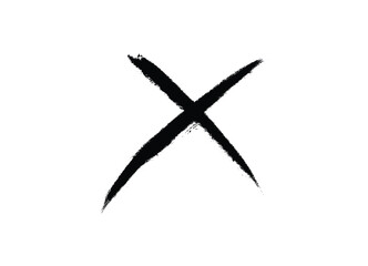 Black Hand-Drawn X Mark, Black Cross Mark Paint Brush, Black X mark, X Sign Hand Drawn Icon, Paint Brush Stroke Cross Symbol on White Background.