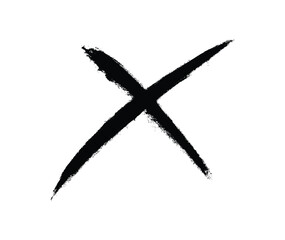 Black Hand-Drawn X Mark, Black Cross Mark Paint Brush, Black X mark, X Sign Hand Drawn Icon, Paint Brush Stroke Cross Symbol on White Background.