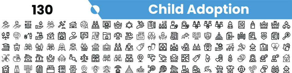A collection of child adoption icons in a minimalist flat design. Ideal for use in family and social service contexts.